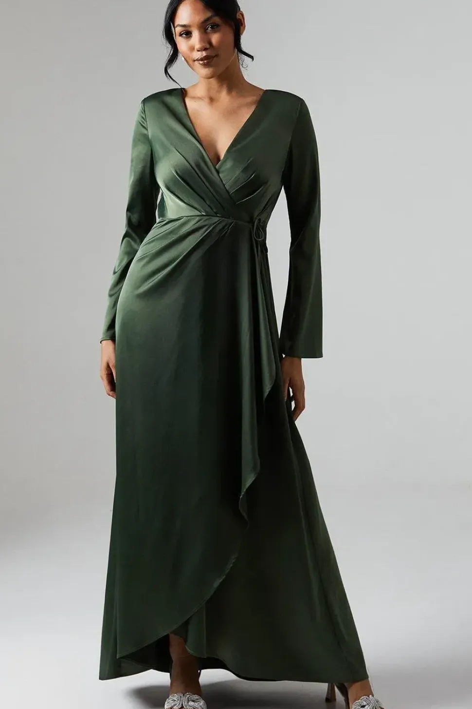 Debut London by Coast Long Sleeve Waterfall Detail Satin Bridesmaids Dress