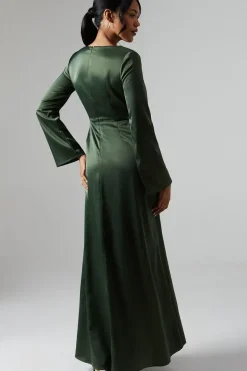 Debut London by Coast Long Sleeve Waterfall Detail Satin Bridesmaids Dress