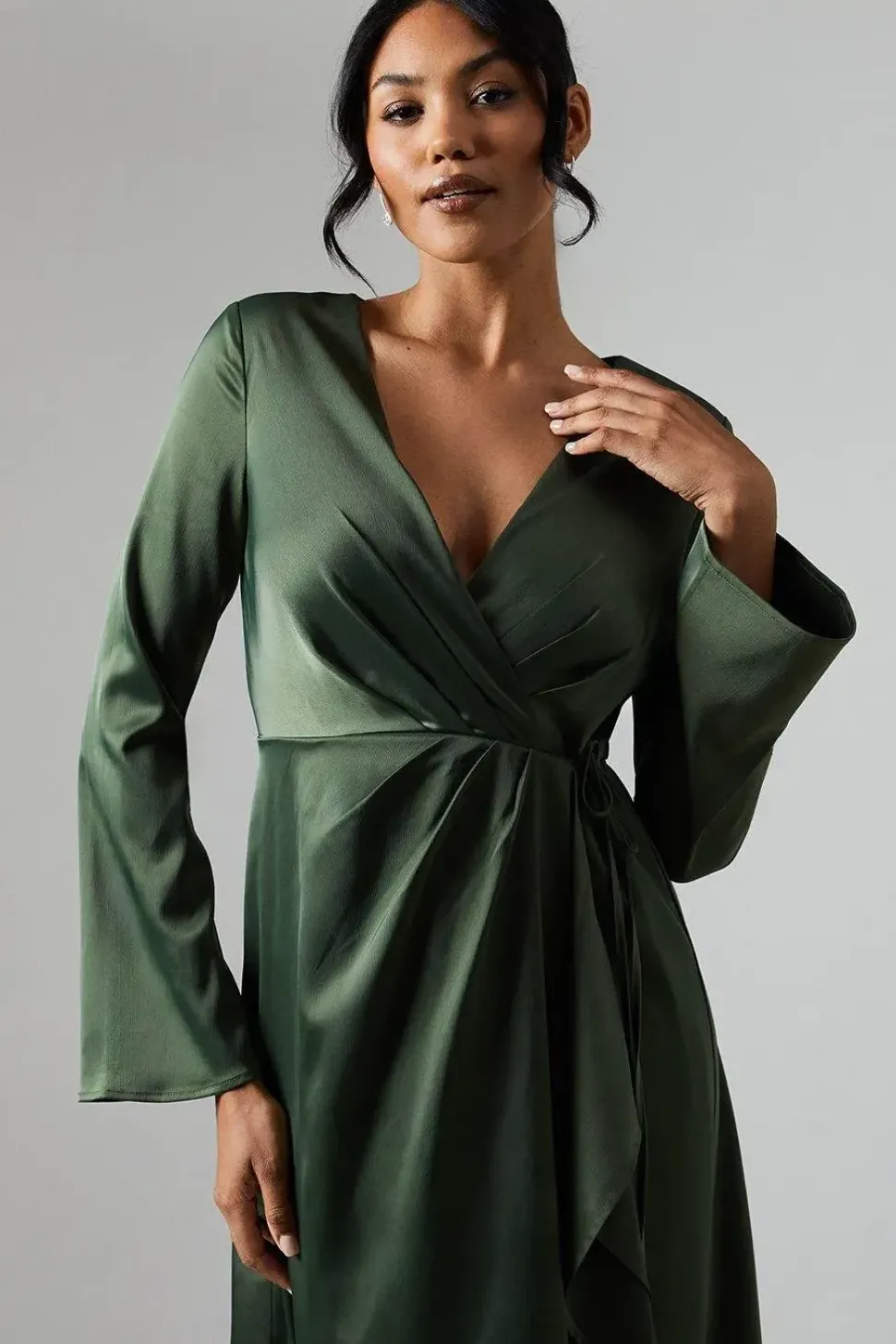 Debut London by Coast Long Sleeve Waterfall Detail Satin Bridesmaids Dress
