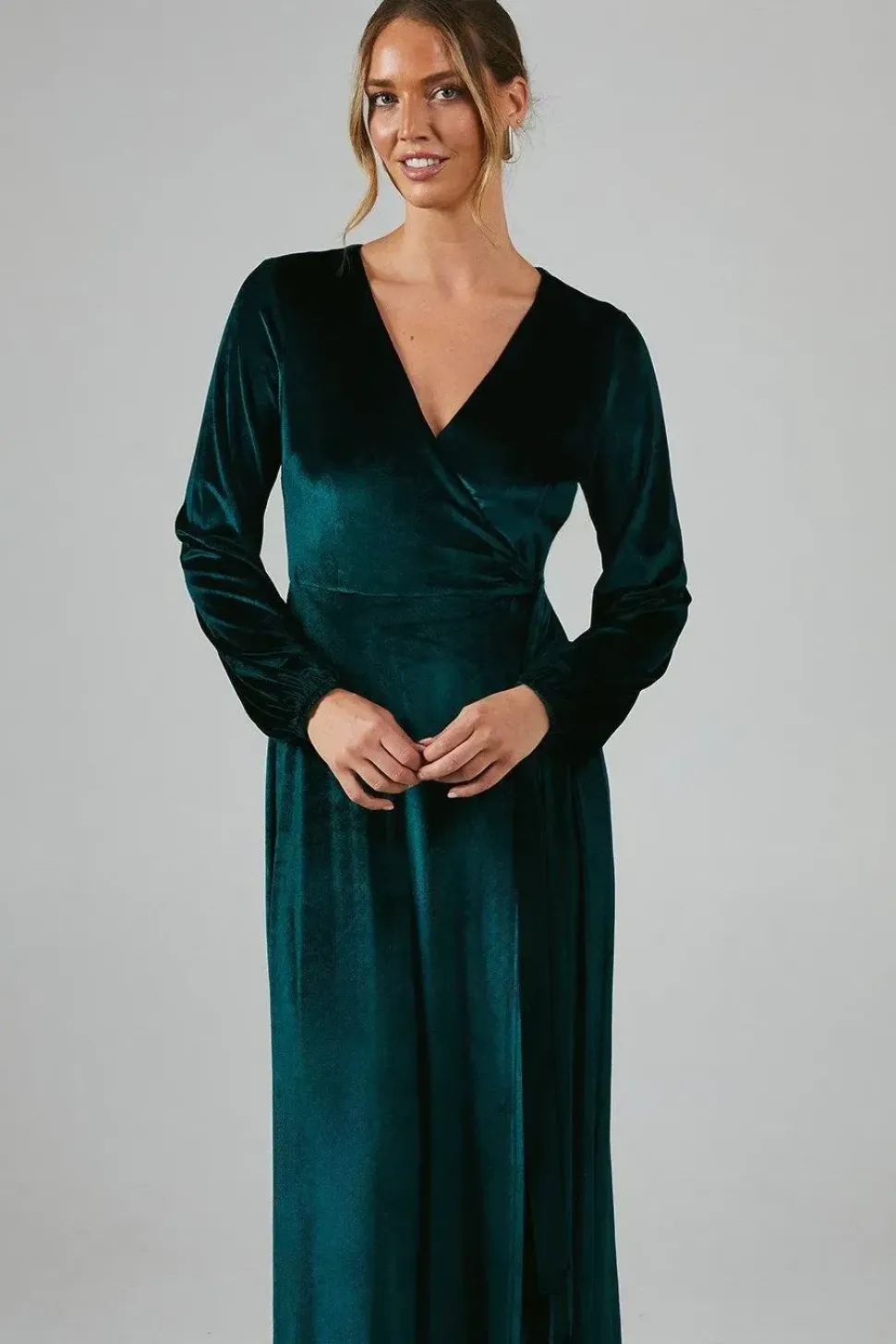 Debut London by Coast Long Sleeve Wrap Velvet Bridesmaids Dress