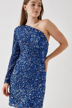 Debut London by Coast One Shoulder Long Sleeve Sequin Mini Dress
