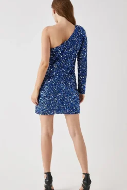 Debut London by Coast One Shoulder Long Sleeve Sequin Mini Dress