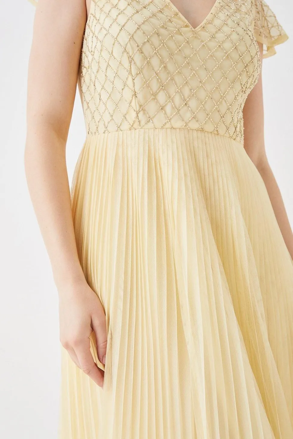 Debut London by Coast Pleated Skirt Midi Dress With Embellished Bodice