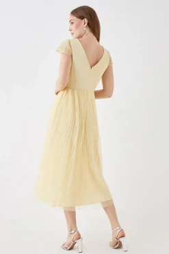 Debut London by Coast Pleated Skirt Midi Dress With Embellished Bodice