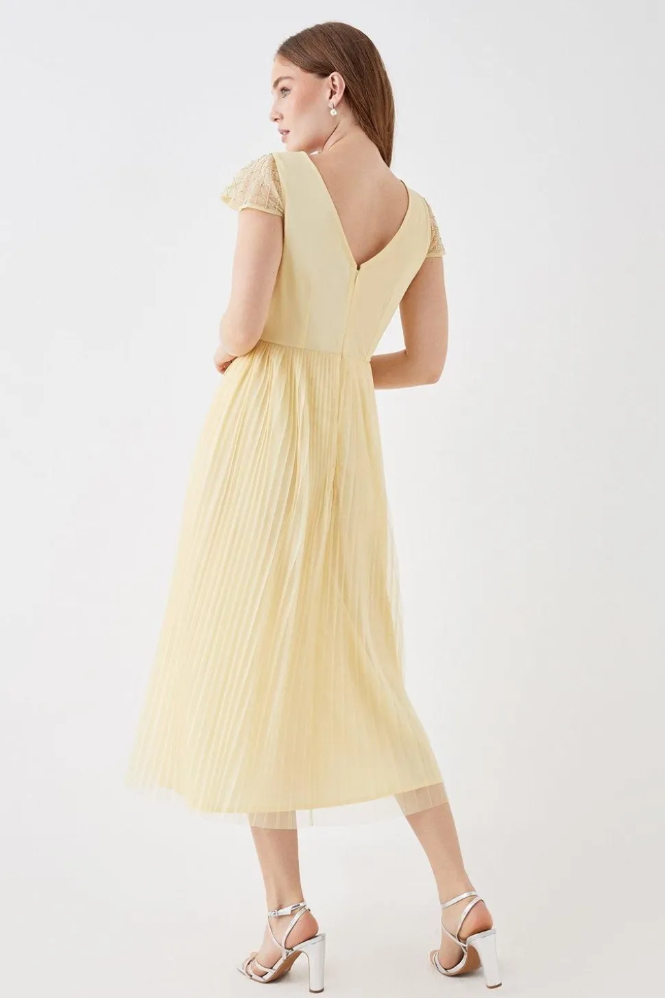 Debut London by Coast Pleated Skirt Midi Dress With Embellished Bodice