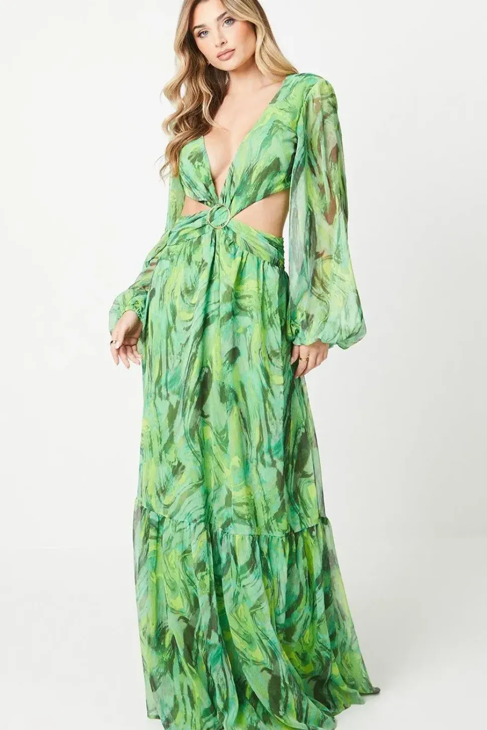 Debut London by Coast Printed Chiffon Cutout Maxi Dress