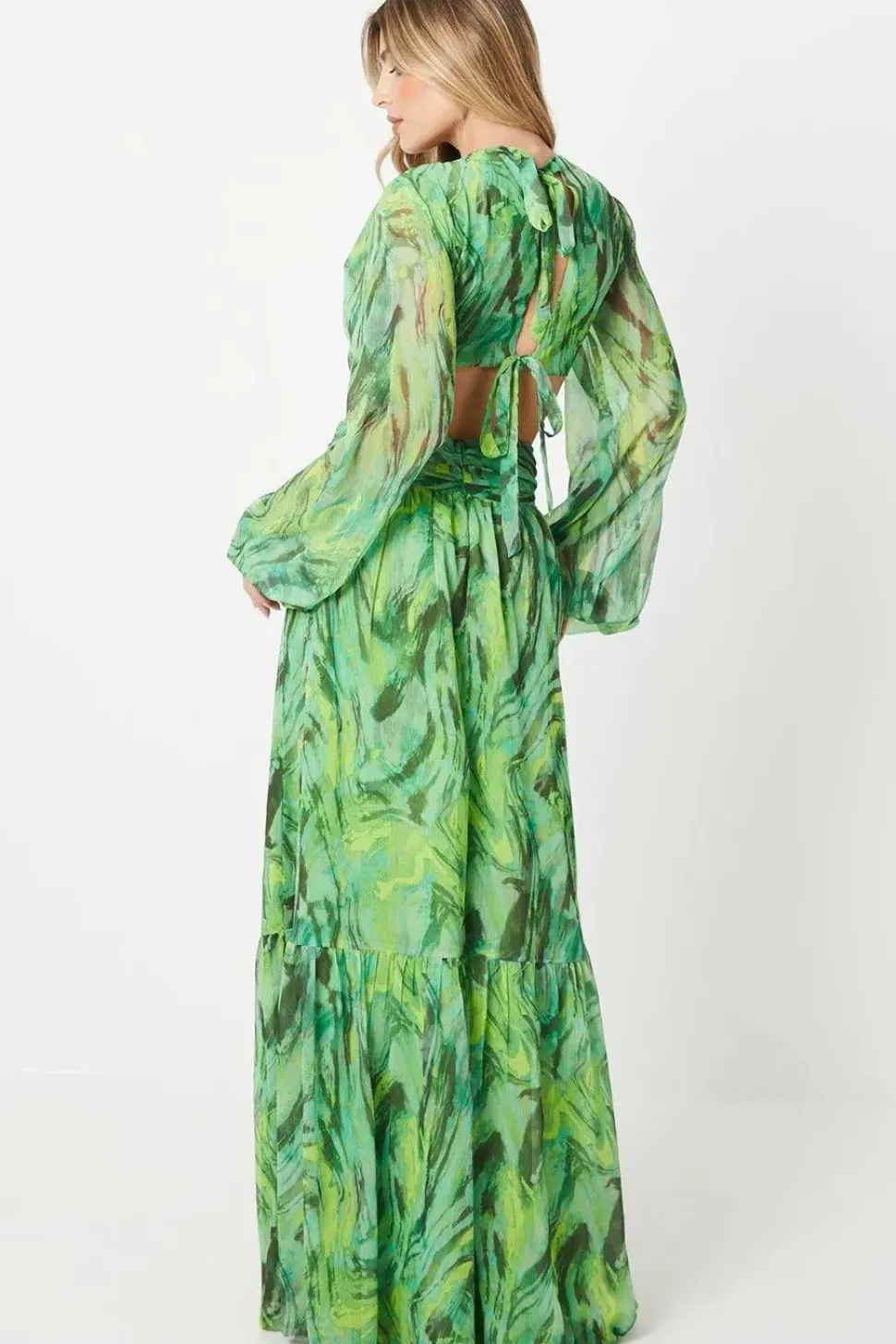 Debut London by Coast Printed Chiffon Cutout Maxi Dress