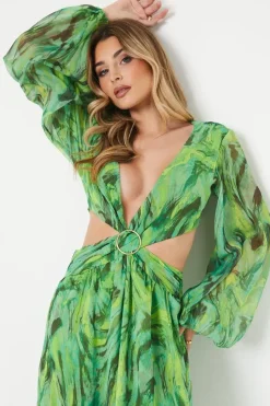 Debut London by Coast Printed Chiffon Cutout Maxi Dress