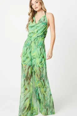 Debut London by Coast Printed Cowl Front Halter Jumpsuit