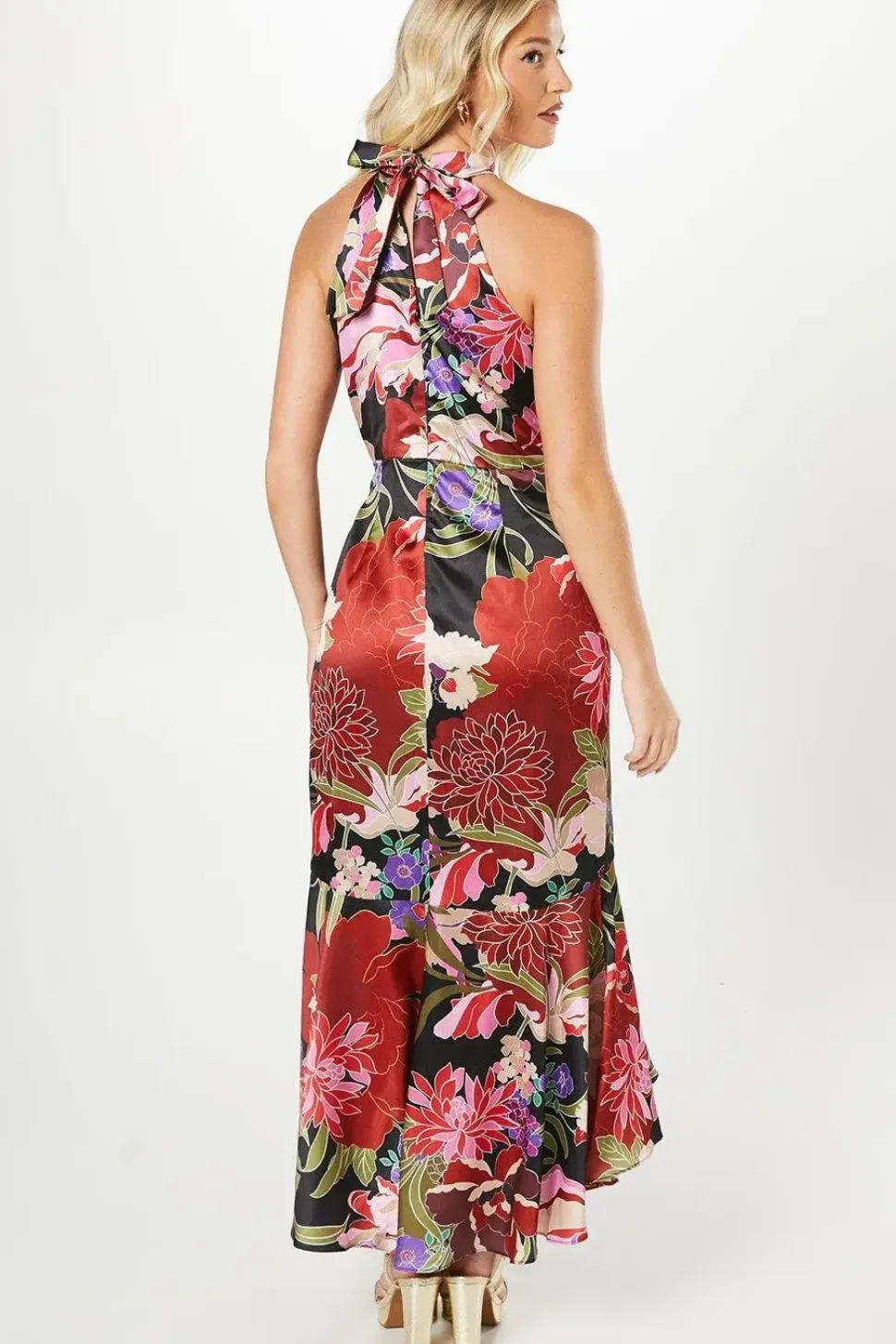 Debut London By Coast Printed Halterneck Satin Ruffle Dress