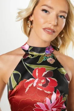 Debut London By Coast Printed Halterneck Satin Ruffle Dress