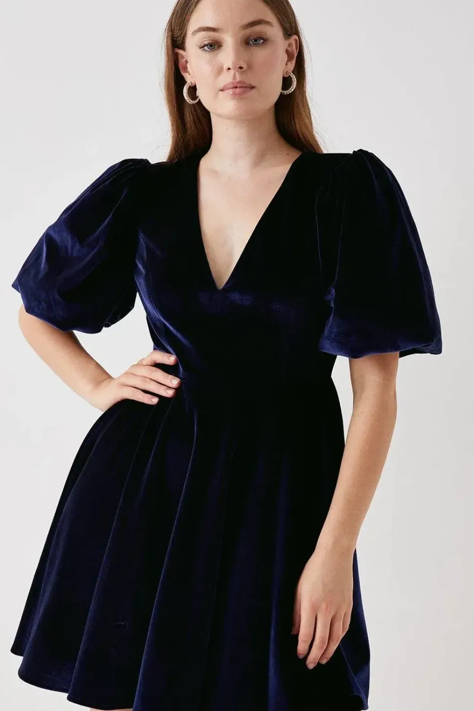 Debut London by Coast Puff Sleeve Velvet Mini Dress