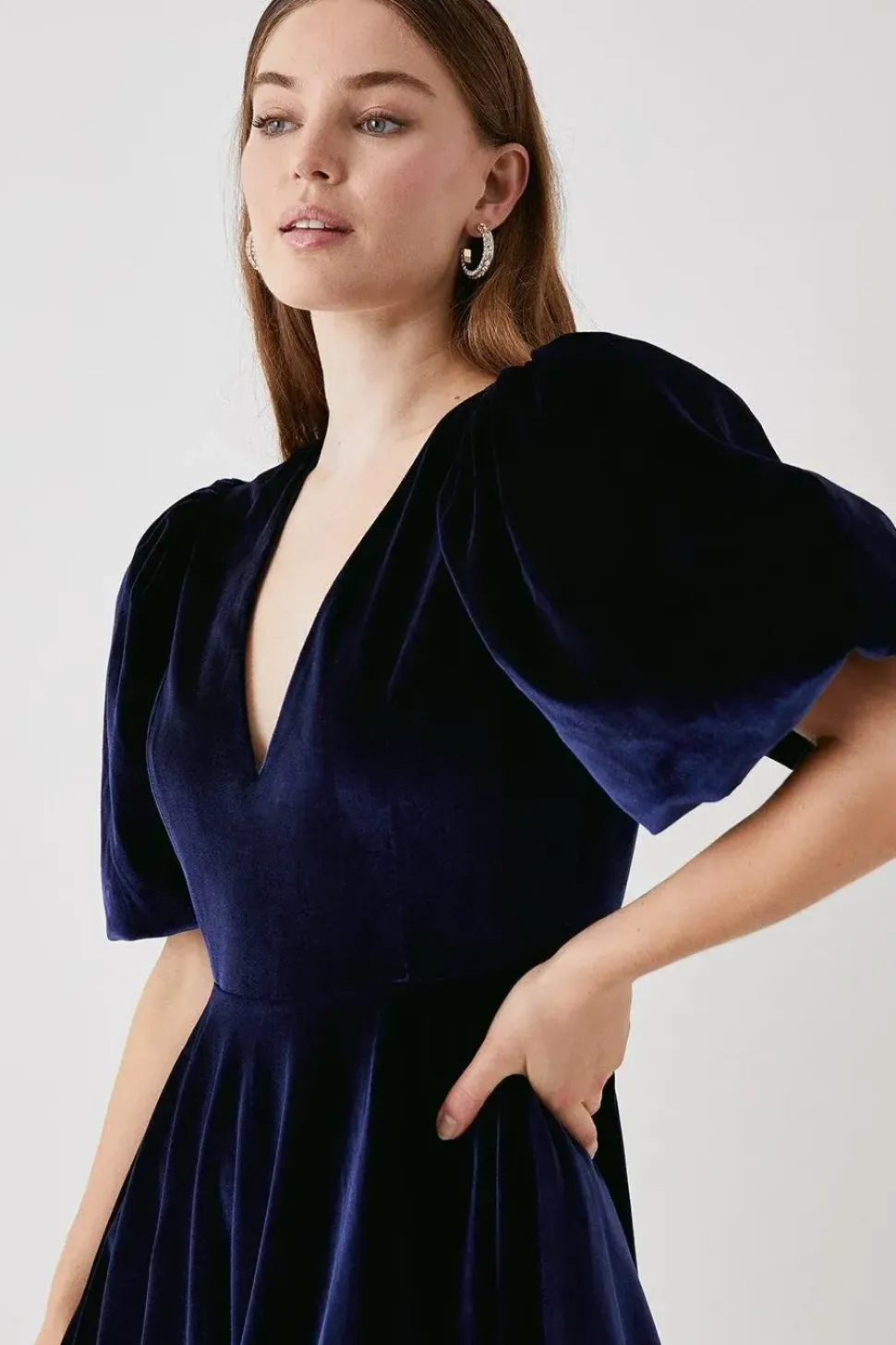 Debut London by Coast Puff Sleeve Velvet Mini Dress