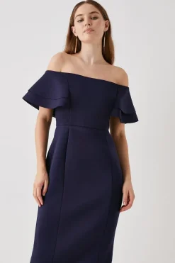 Debut London by Coast Ruffle Scuba Bardot Midi Dress