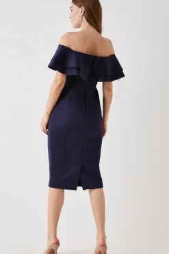 Debut London by Coast Ruffle Scuba Bardot Midi Dress