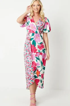 Debut London by Coast Satin Peony Puff Sleeve Dress