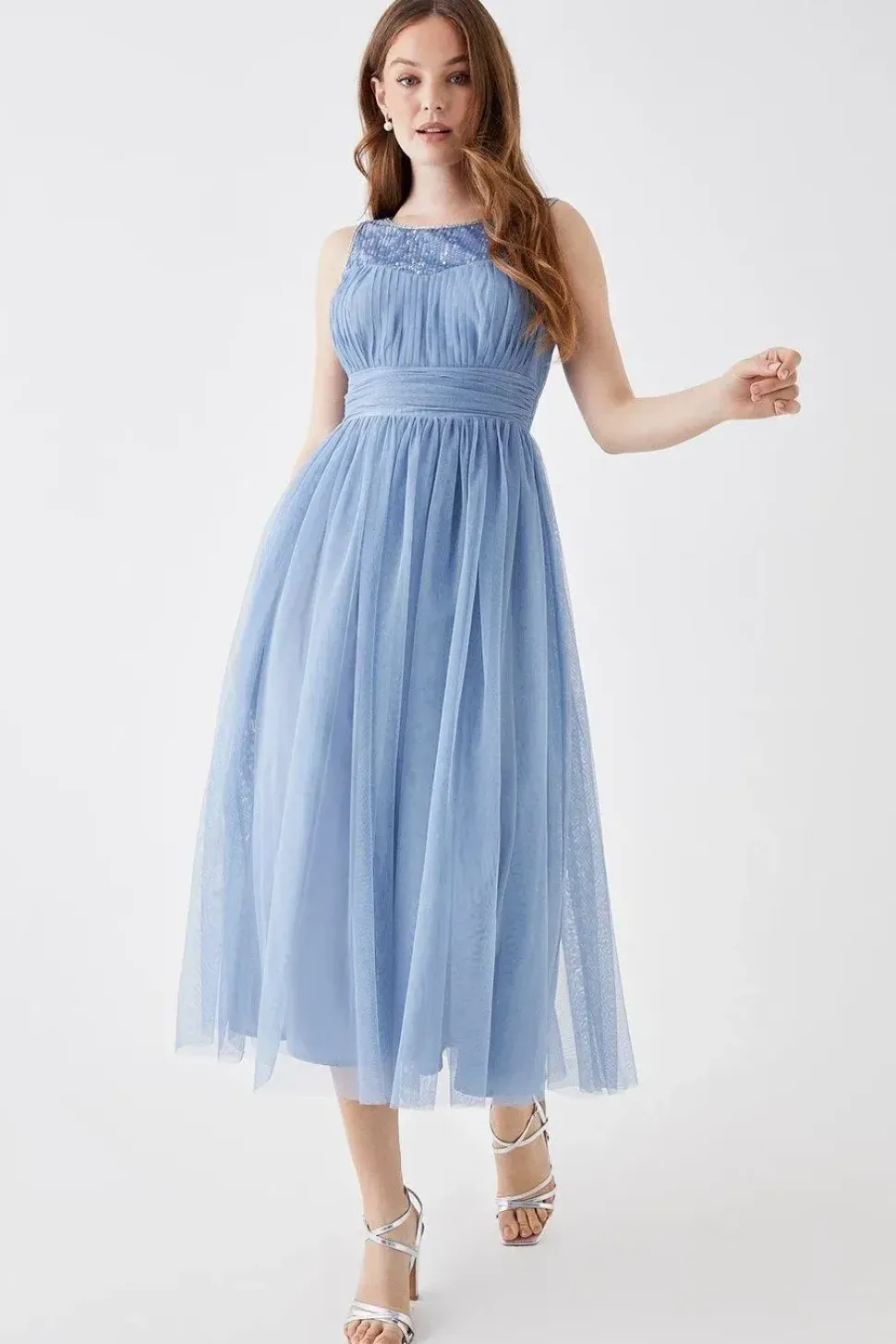 Debut London by Coast Sequin Top Mesh Midi Dress