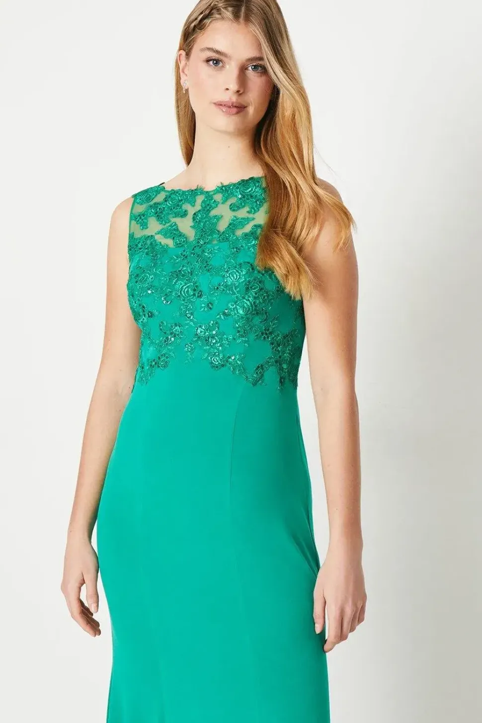 Debut London by Coast Slash Neck Open Back Applique Prom Dress