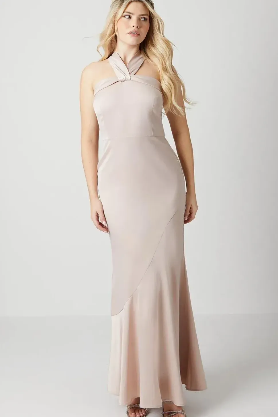 Debut London by Coast Twist Halterneck Satin Bridesmaids Dress