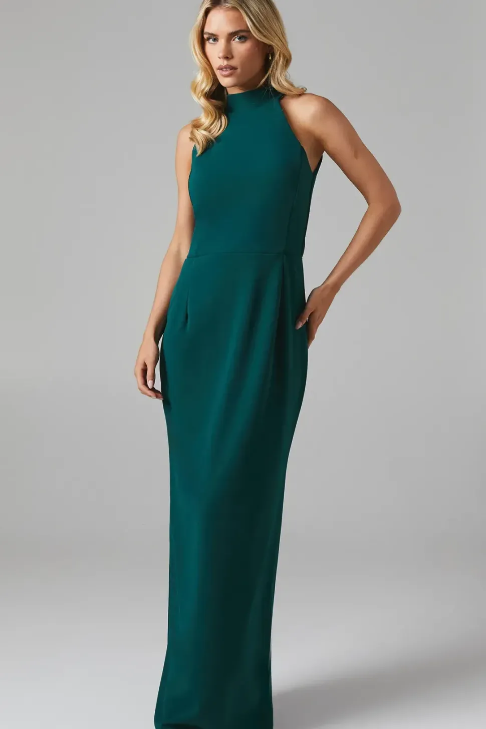 Debut London Twist Back Halter Stretch Crepe Bridesmaids Dress