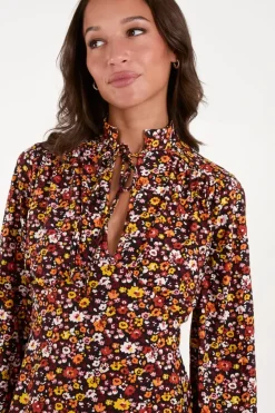 Deep V Tie High Neck Midi Dress