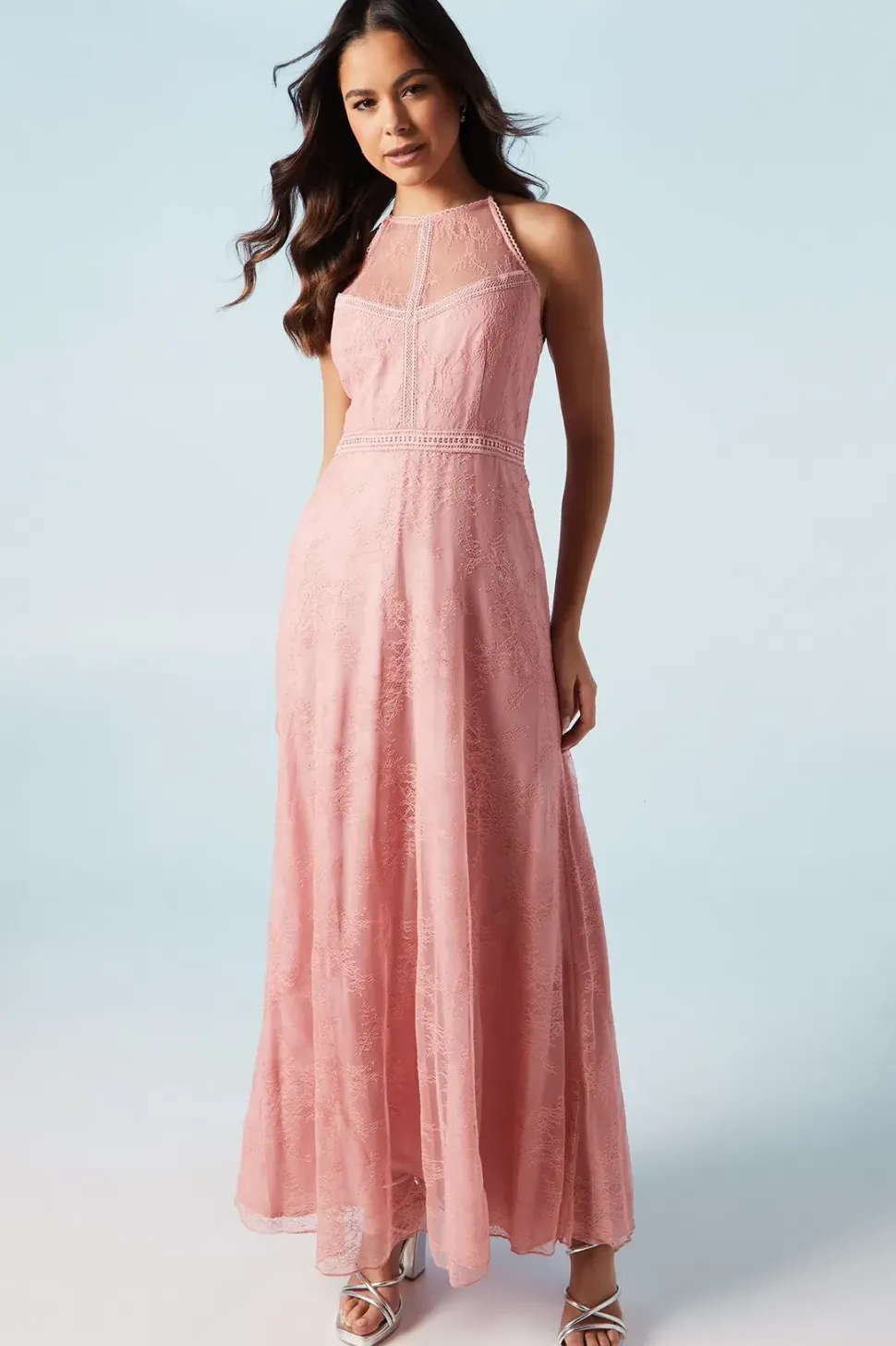 Delicate Lace Apron Neck Maxi Bridesmaids Dress