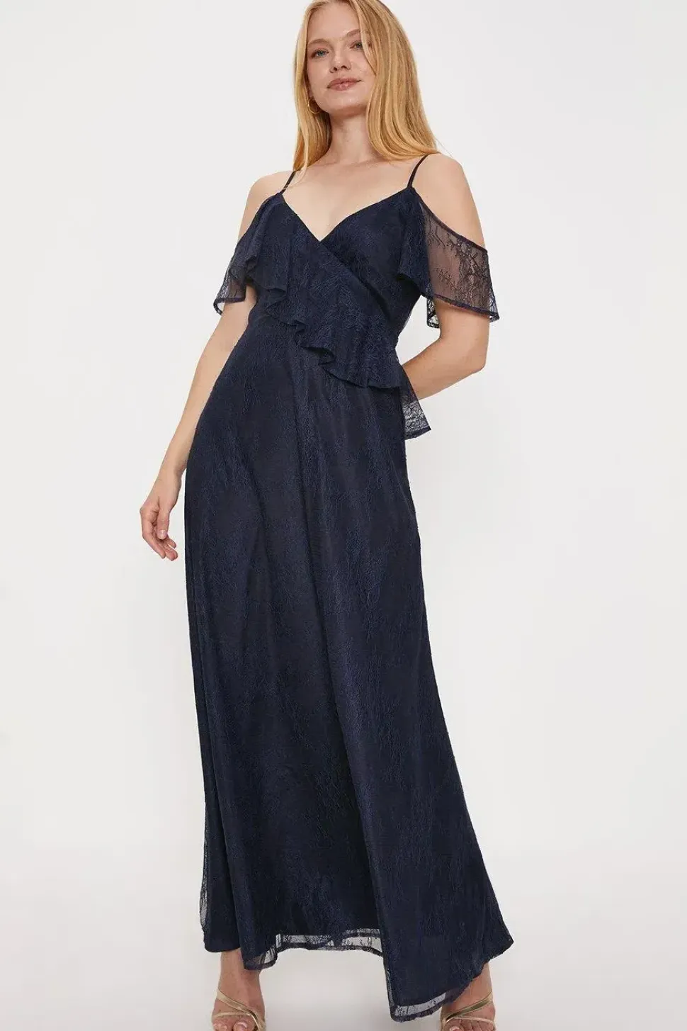 Delicate Lace Cold Shoulder Maxi Dress