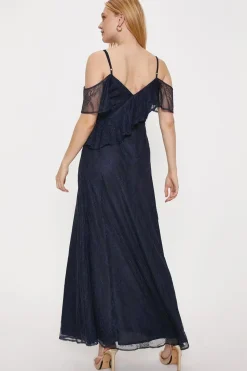 Delicate Lace Cold Shoulder Maxi Dress