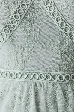 Delicate Lace Trim Insert Strappy Maxi Bridesmaids Dress