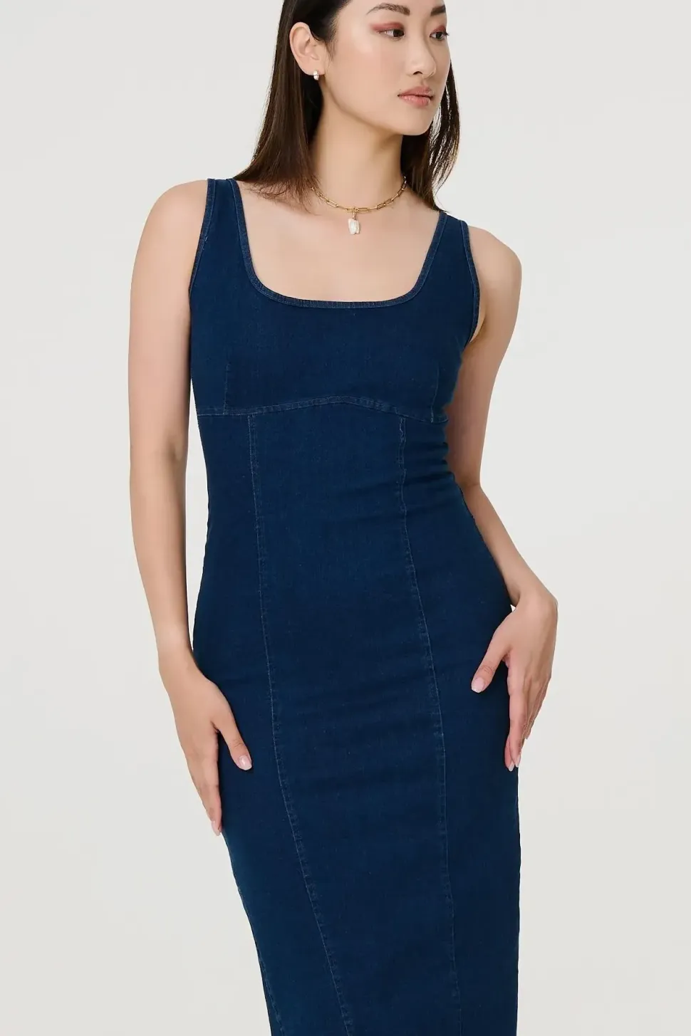 Denim Bodycon Midi Dress
