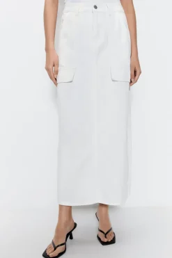 Denim Cargo Midi Skirt