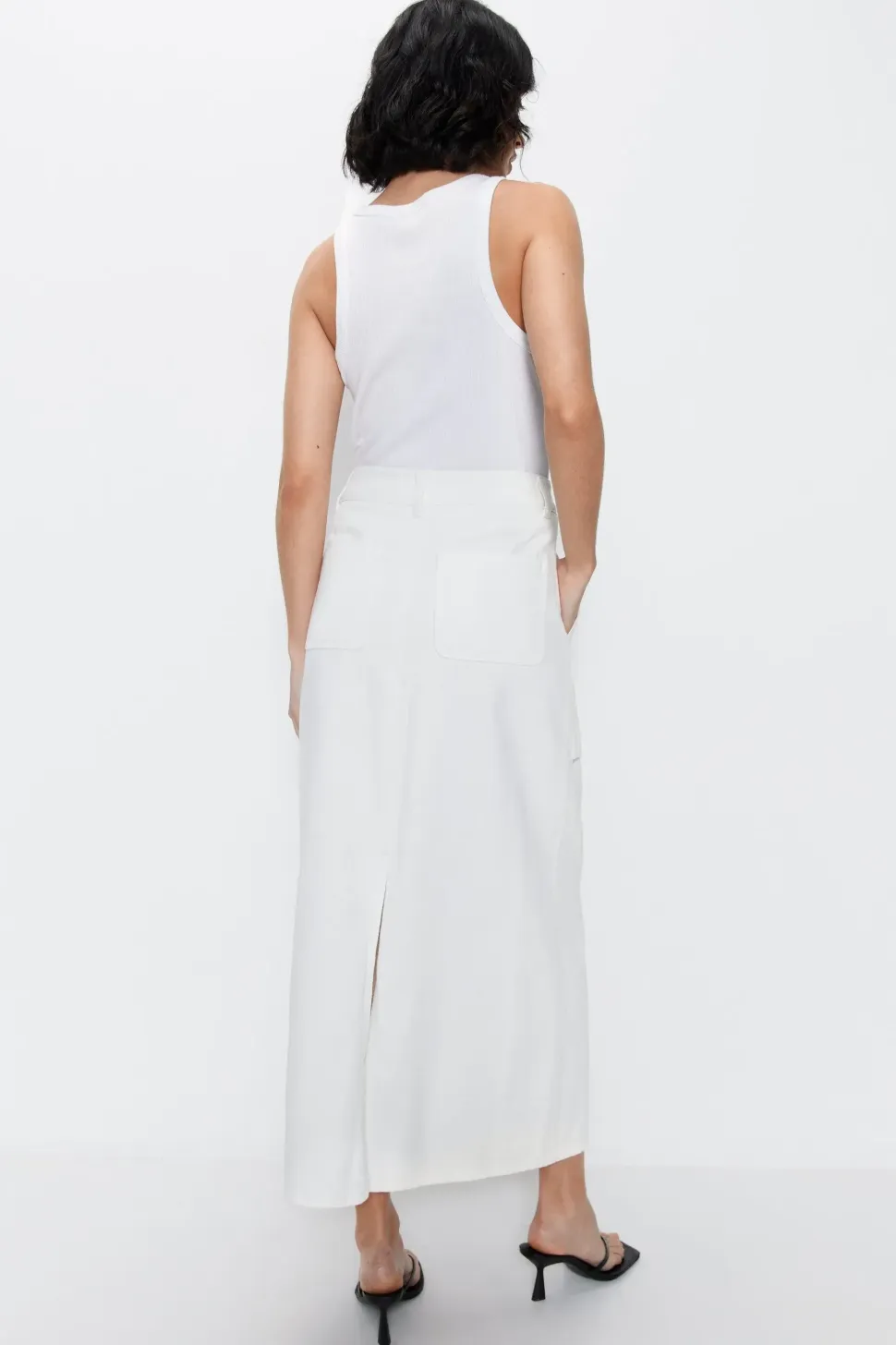 Denim Cargo Midi Skirt