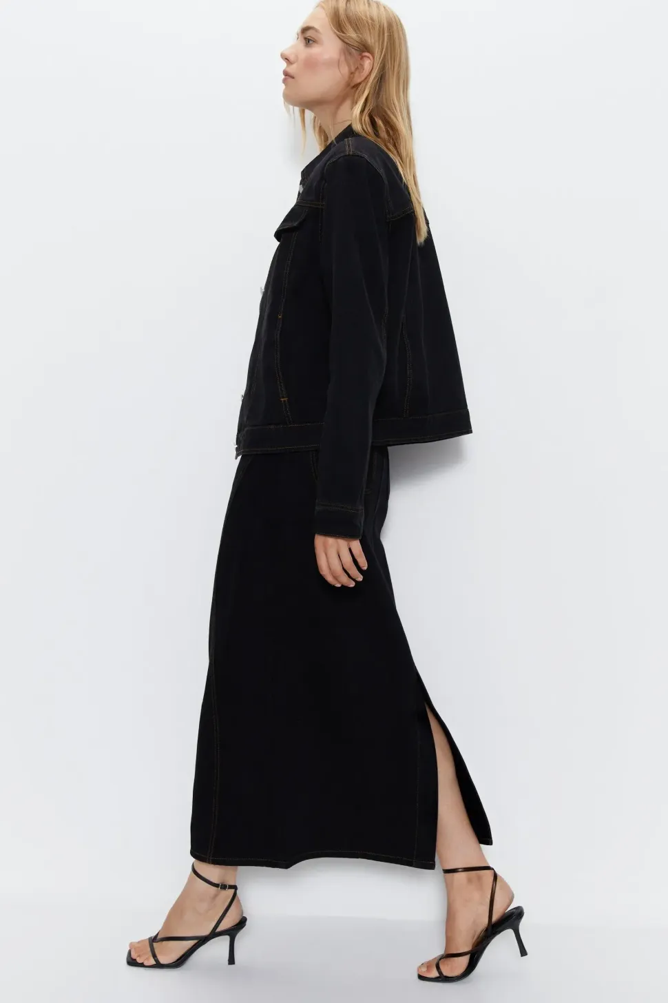 Denim Panelled Maxi Skirt