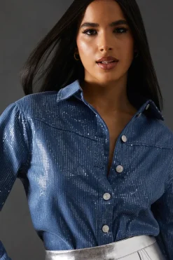 Denim Sequin Oversized Shirt