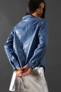 Denim Sequin Oversized Shirt