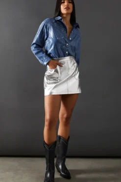 Denim Sequin Oversized Shirt