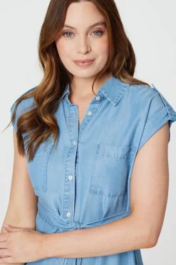 Denim Side Split Midi Shirt Dress