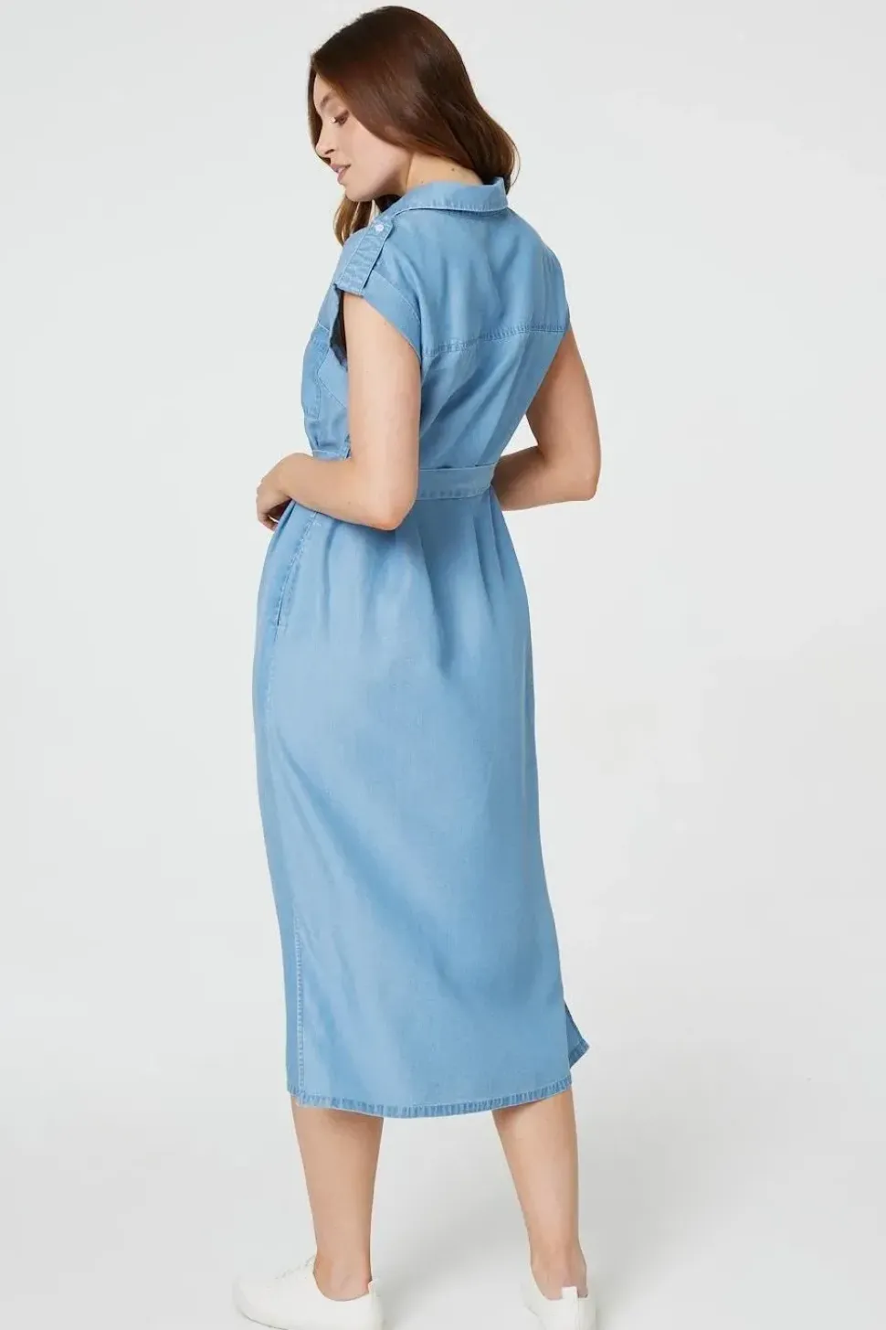 Denim Side Split Midi Shirt Dress