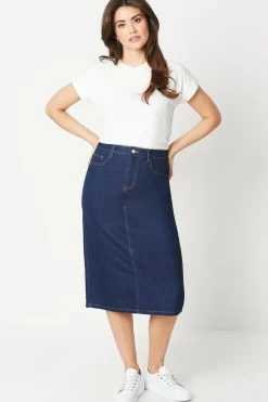 Denim Split Detail Midi Skirt