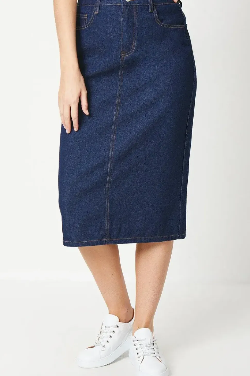 Denim Split Detail Midi Skirt