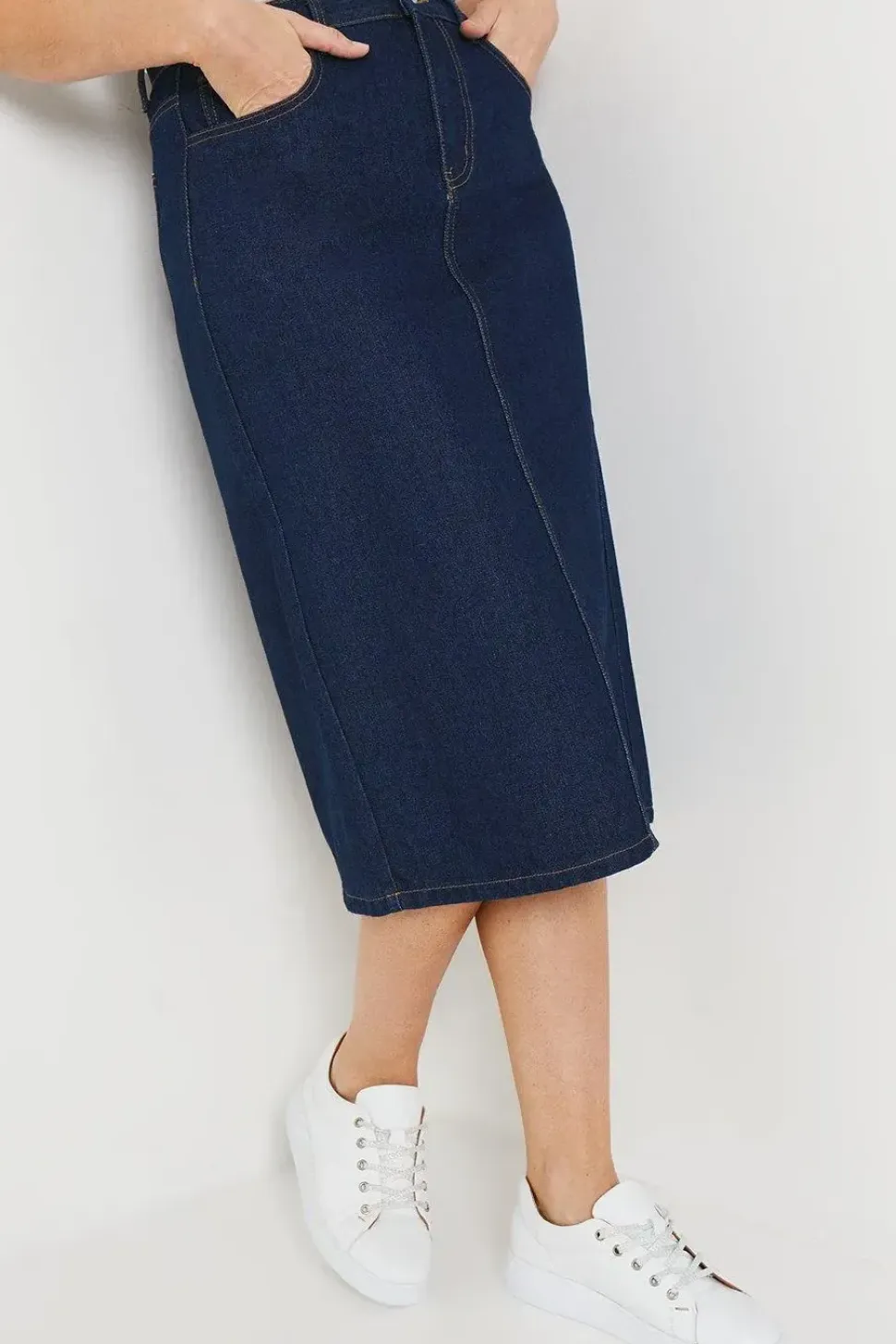 Denim Split Detail Midi Skirt