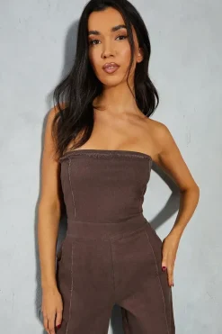 Denim Strapless Straight Leg Jumpsuit