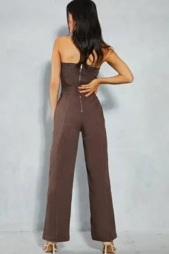 Denim Strapless Straight Leg Jumpsuit
