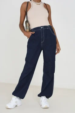 Denim Style Utility Parachute Trousers