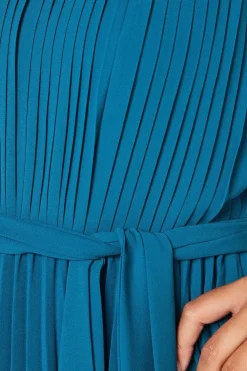 Detachable Pleated Cape Detail Midi Dress With Tie Waist