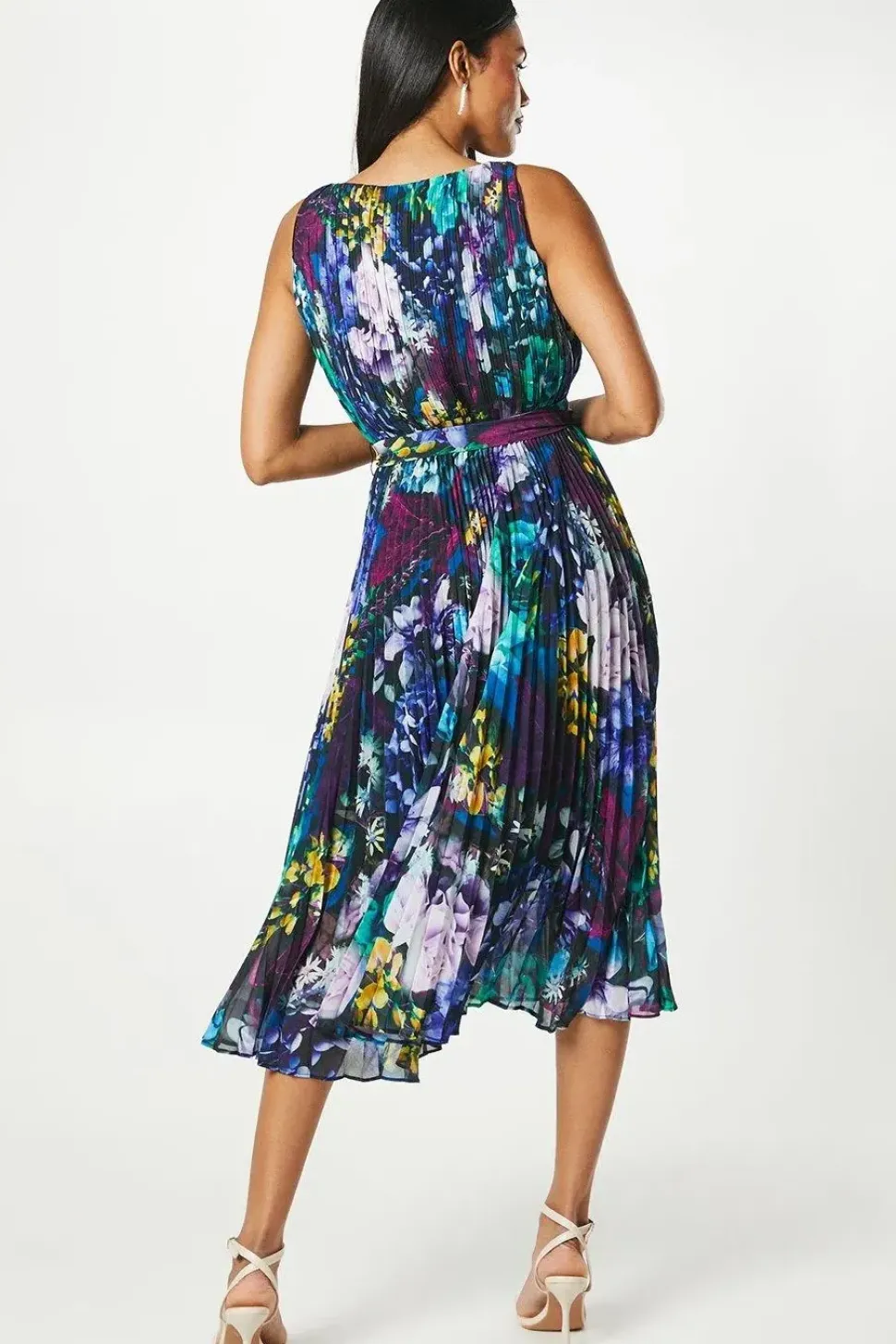 Detachable Pleated Cape Detail Midi Wedding Guest Dress