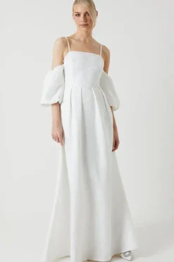 Detachable Puff Sleeves Bandeau Wedding Dress