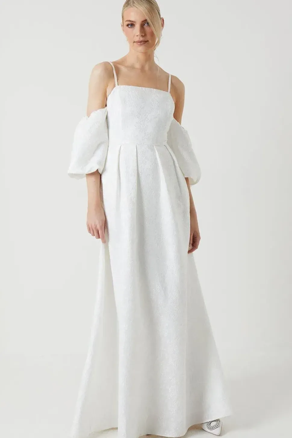 Detachable Puff Sleeves Bandeau Wedding Dress