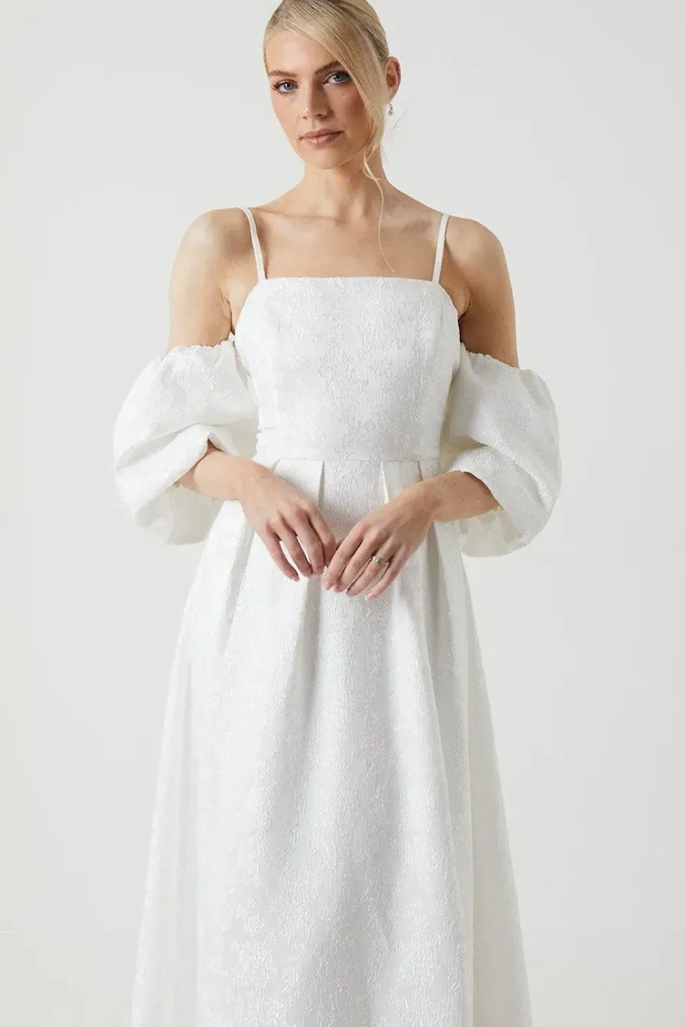 Detachable Puff Sleeves Bandeau Wedding Dress