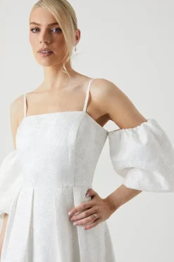 Detachable Puff Sleeves Bandeau Wedding Dress